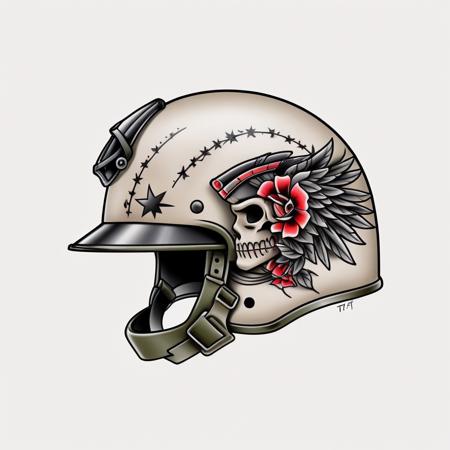 00131-3350495516-_lora_Traditional_Tattoos_0.65_ modern military helmet in style of tr4dt4t, traditional tattoo, white background, american,.png